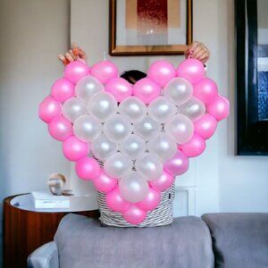 Heart Shape Grid Balloon Frame Valentines PINK & WHITE Engagement Bridal Shower